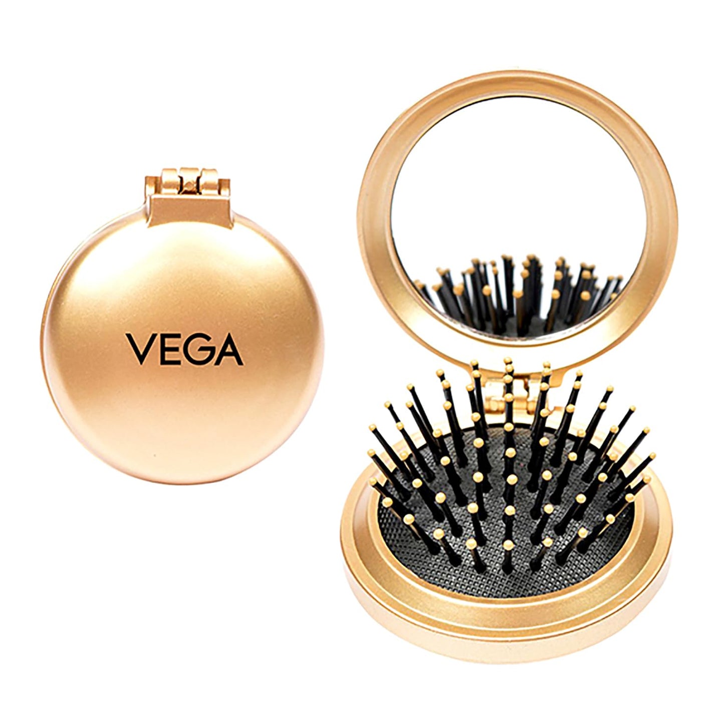 VEGA Compact Hair Brush with Foldable Mirror Color may vary
