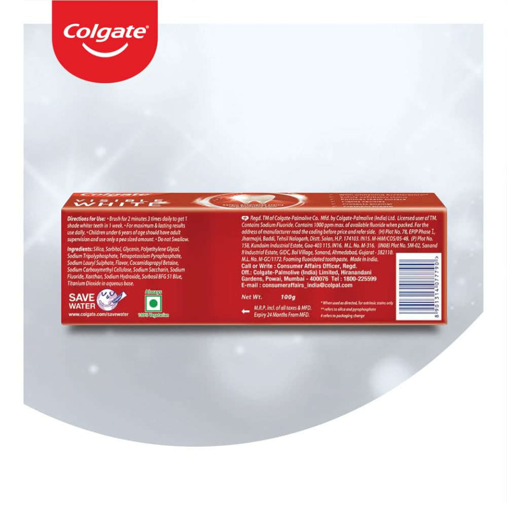Colgate Visible White, teeth whitening Toothpaste with sparkling mint - 100gm