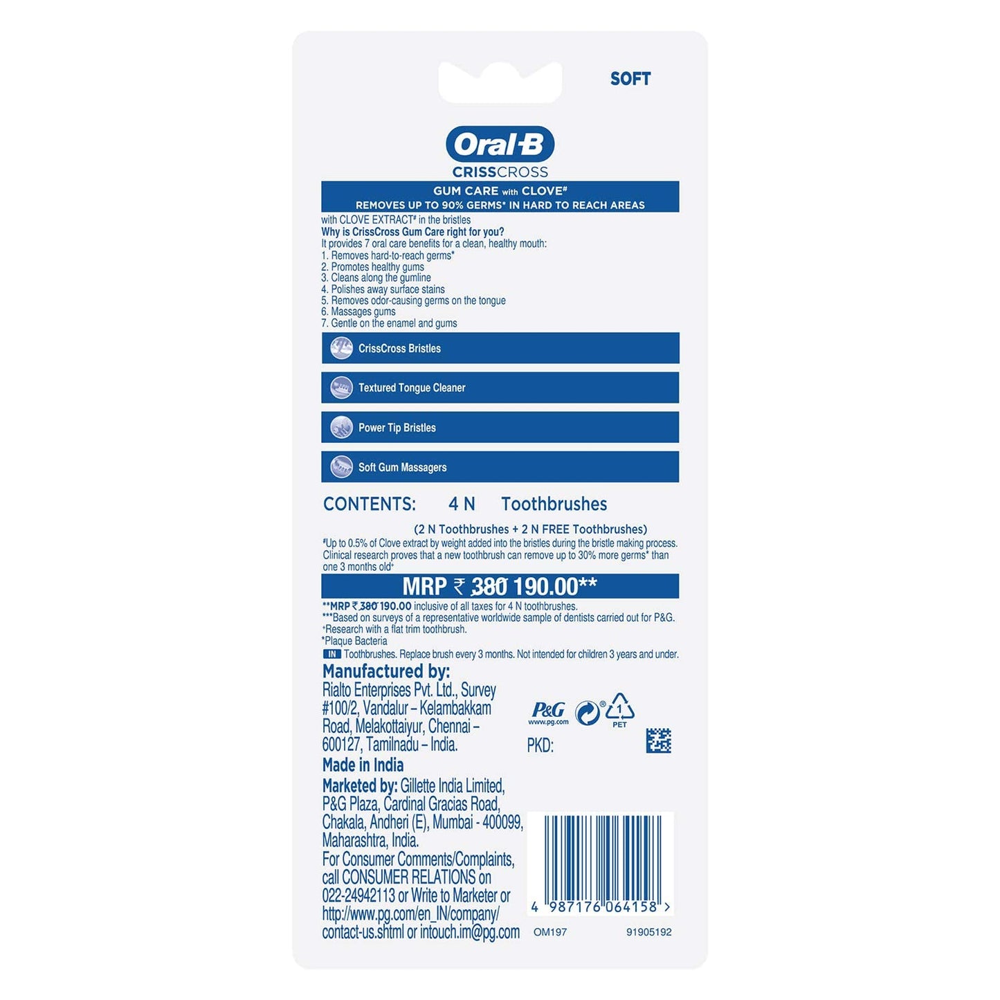 Oral-B Crisscross Gum Care Deep Clean Soft Bristle Toothbrush Multicolour Set