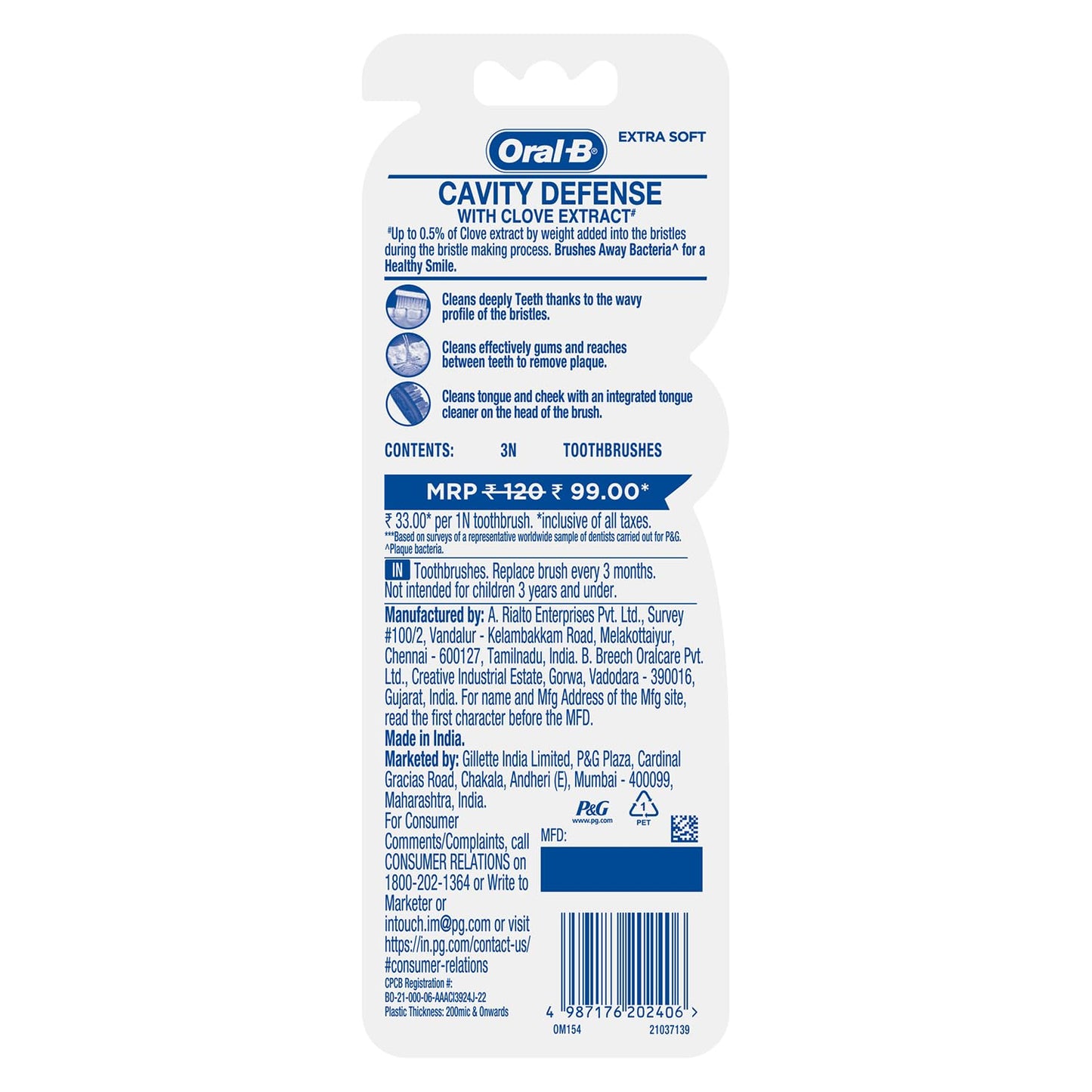 Oral-B Gentle Care Soft Toothbrush Extra Clove Multicolour