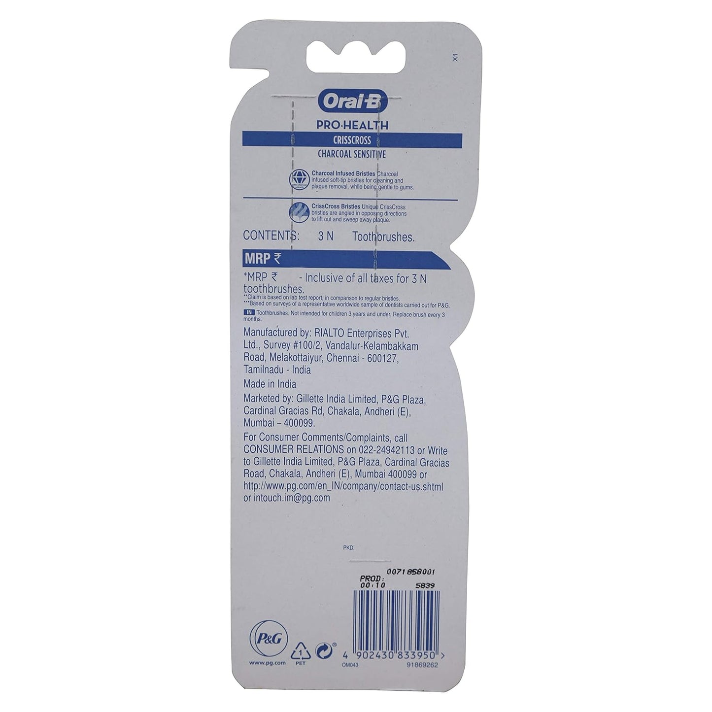Oral-B Charcoal Sensitive Manual Adult Toothbrush