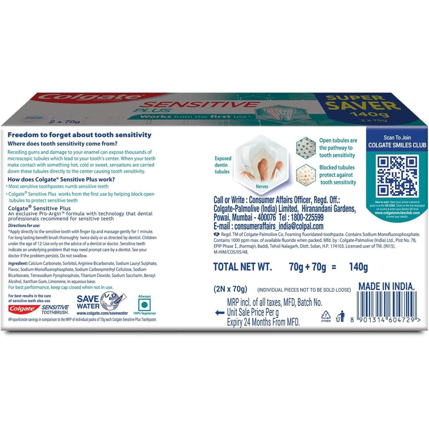 Colgate Sensitive Plus 70g+70g Toothpaste (140g)