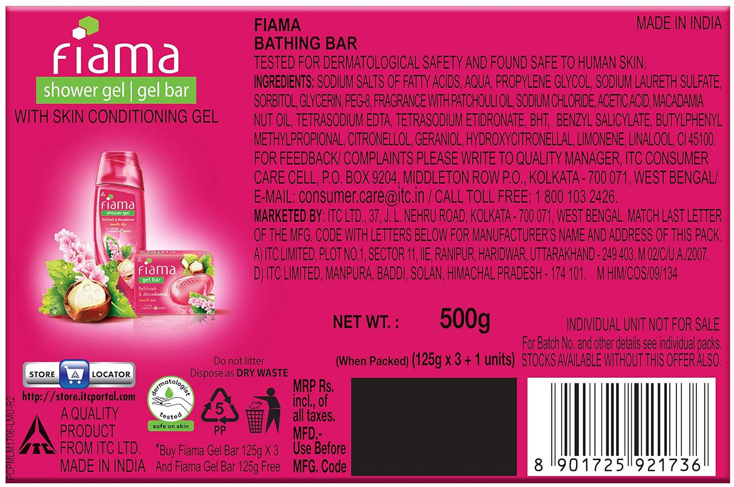 Fiama Di Wills Patchouli & Macadamia Soft Glowing Skin Gel Bar, 125g