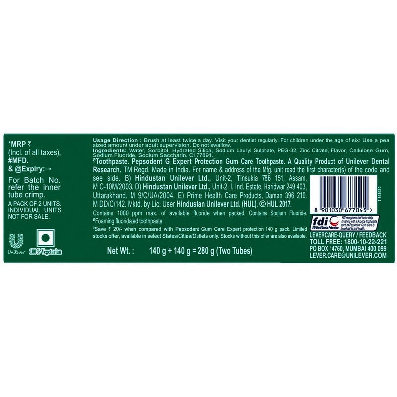 Pepsodent Gum Care Toothpaste 140 g + 140 g