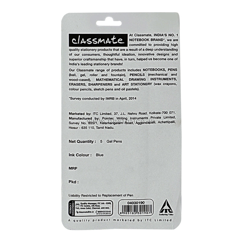 Classmate Octane Gel Pen Blue, Water Proof Ink, 5N
