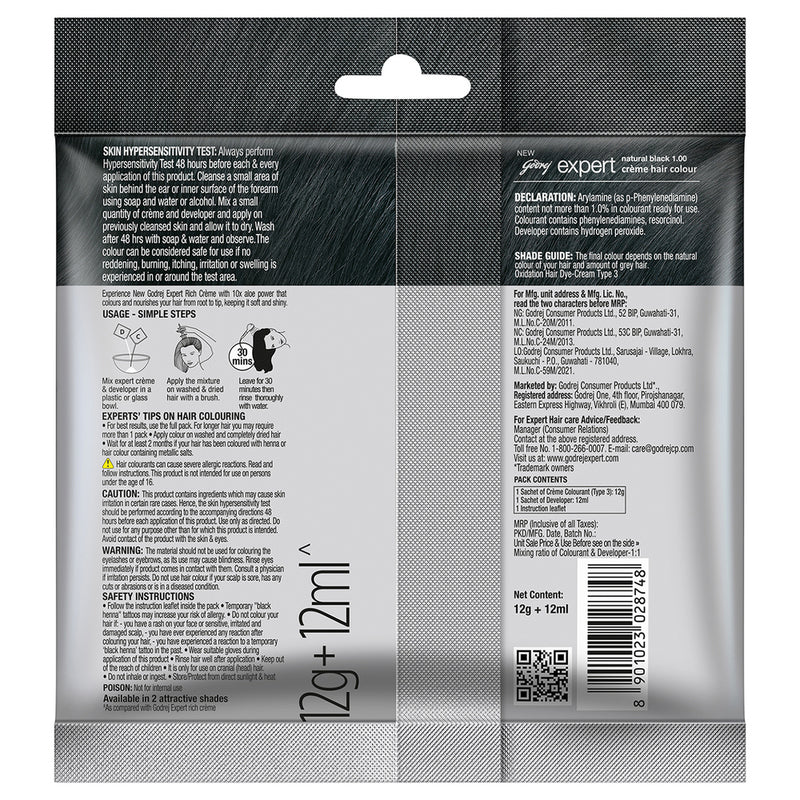 Godrej Expert Creme Natural Black Hair Colour 12 g + 12 ml