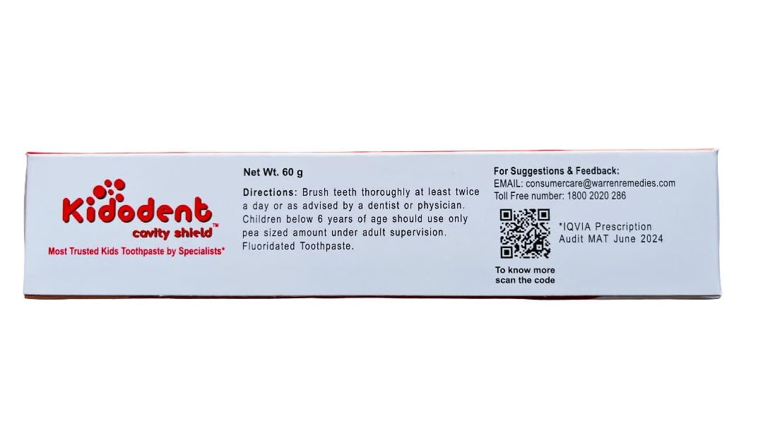KIDODENT Cavity Shield Strawberry Falvour toothpaste for Kids - 60 Gram
