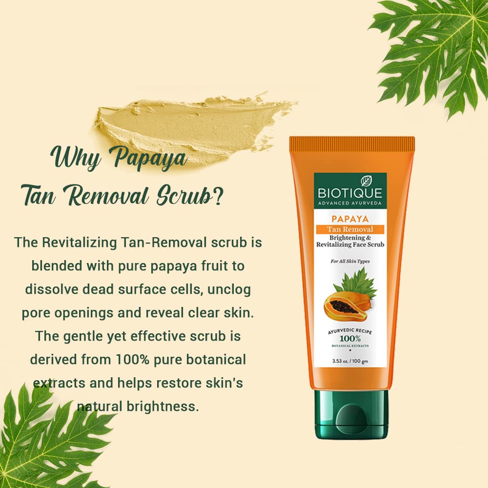 Biotique Papaya Tan Removal Brightening & Revitalizing Face Scrub for All Skin Types 100g