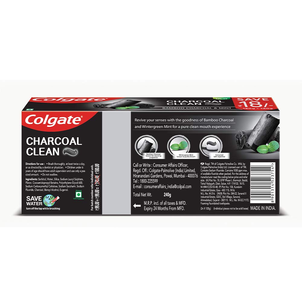 Colgate Charcoal Clean Deep Clean Oral Care Toothpaste, Bamboo Charcoal and Mint (Black Gel) 240g