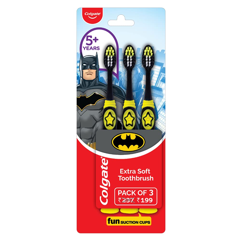 Colgate Kids Batman Toothbrush, Extra Soft With Tongue Cleaner Multicolour