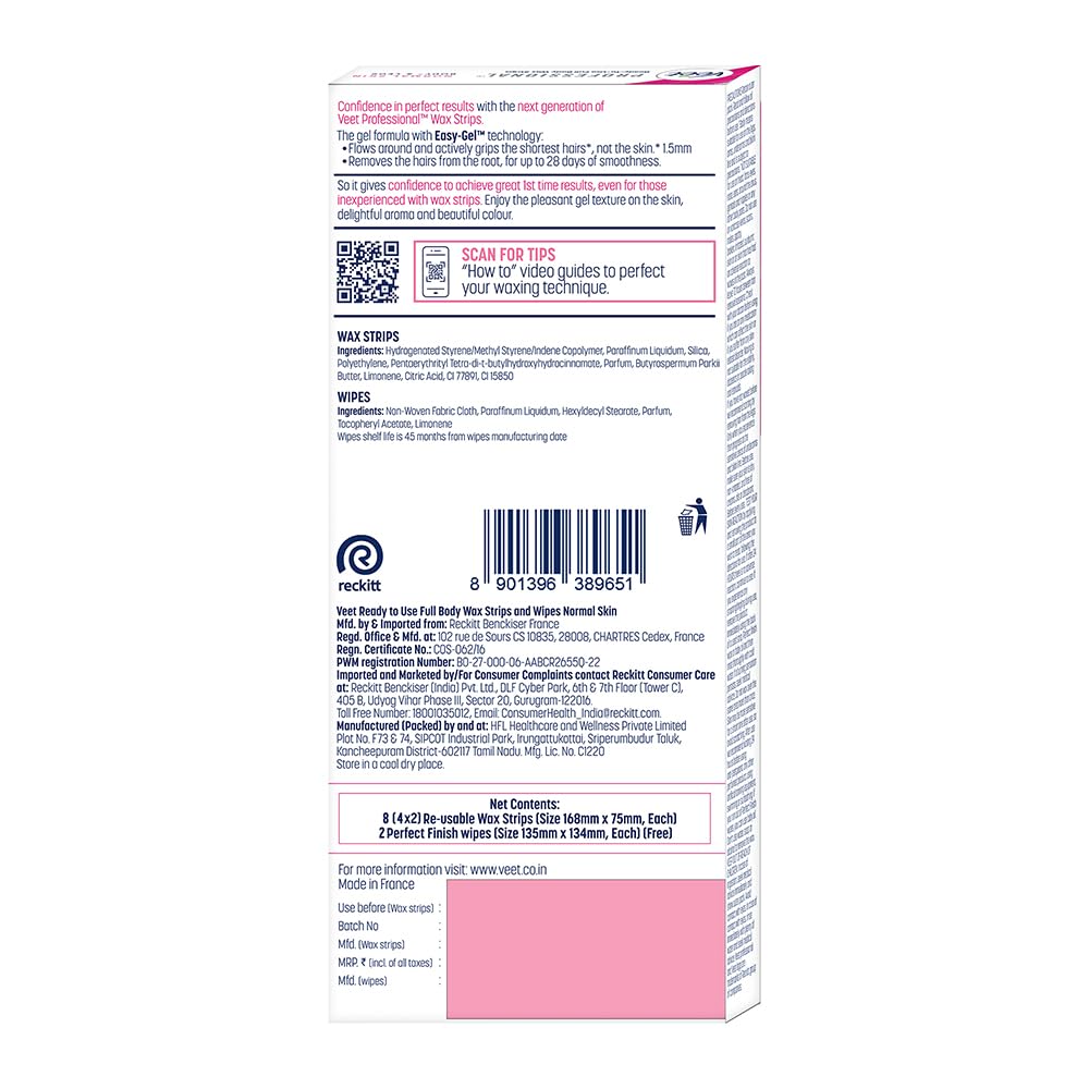 Veet Half Body Waxing Kit for Normal Skin - 8 Strips