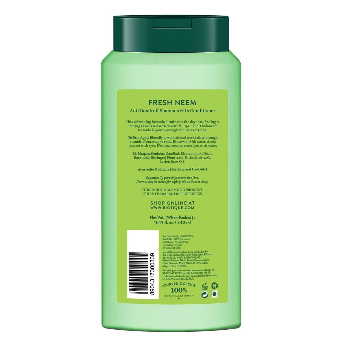 Biotique Fresh Neem Anti Dandruff Shampoo 340ml