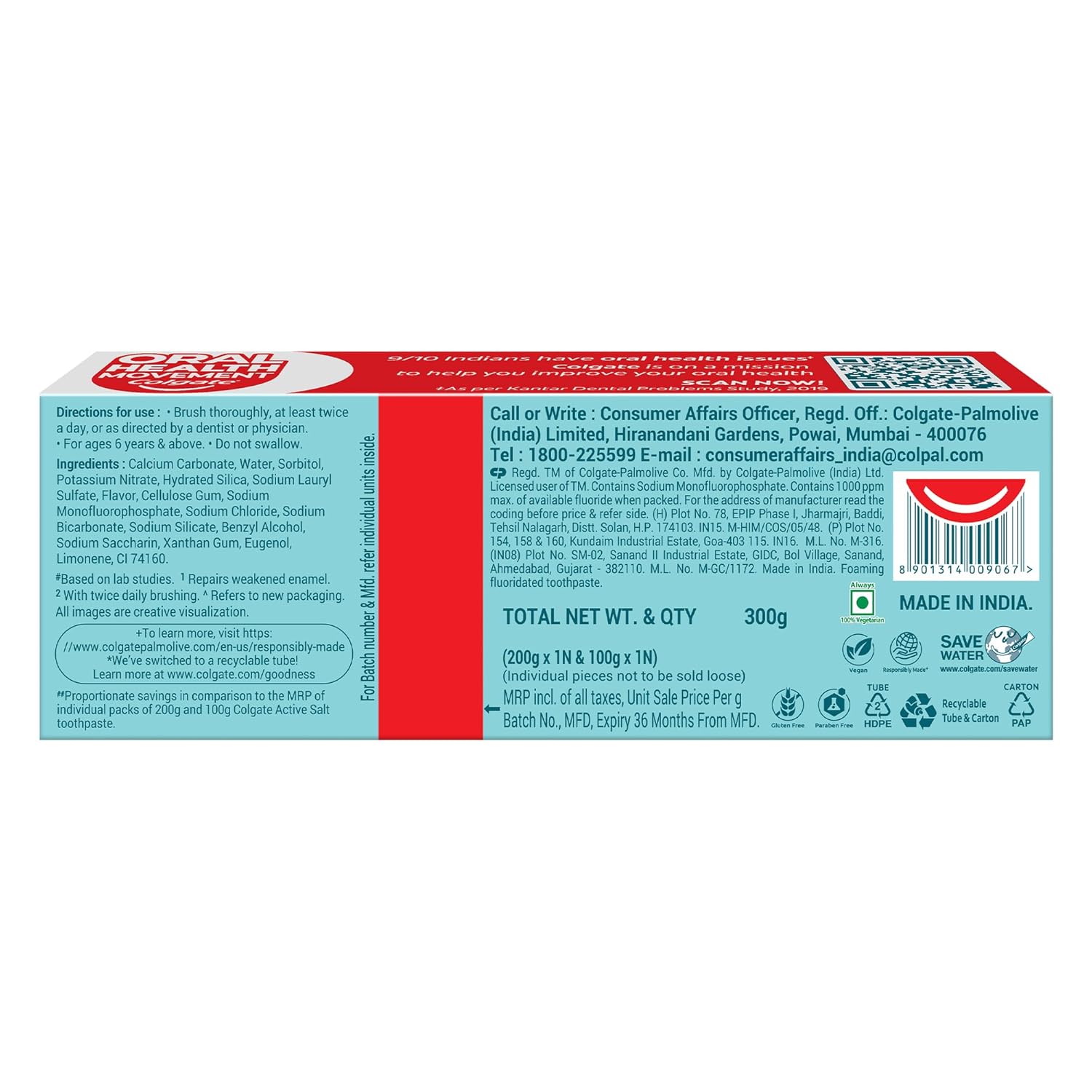 Colgate Active Salt Toothpaste, Germ Fighting Toothpaste 300g