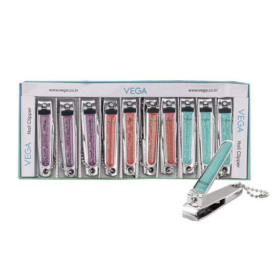 Vega Large Nail Clipper 10 Peice Box, Glitter and Chain