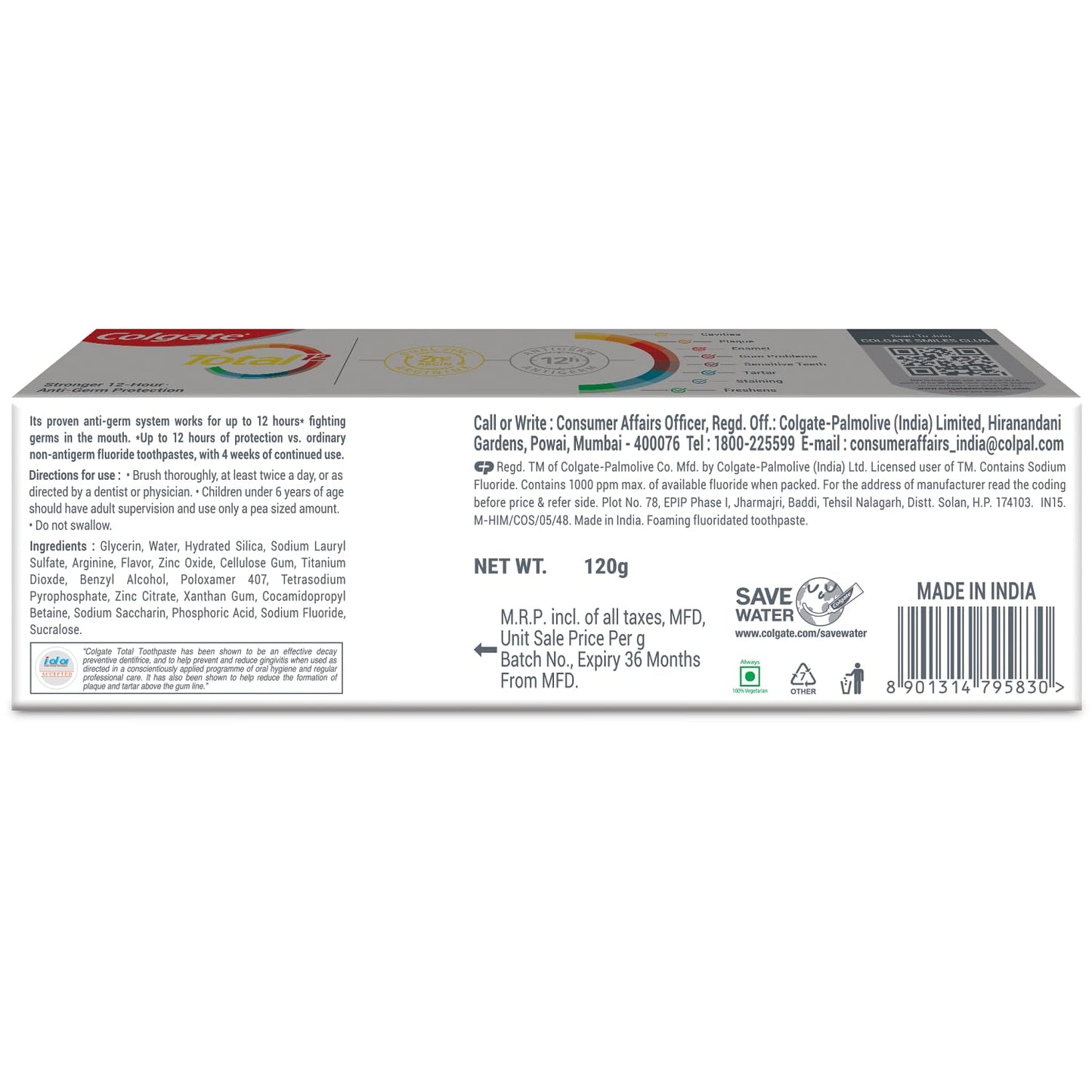 Colgate Total Sensitive Anti-Germ Protection Toothpaste - 120g