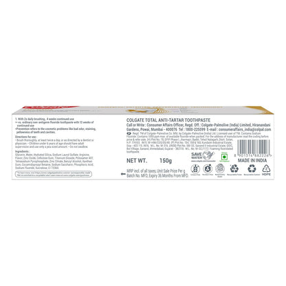 Colgate Total Anti-Tartar Toothpaste (150gm)