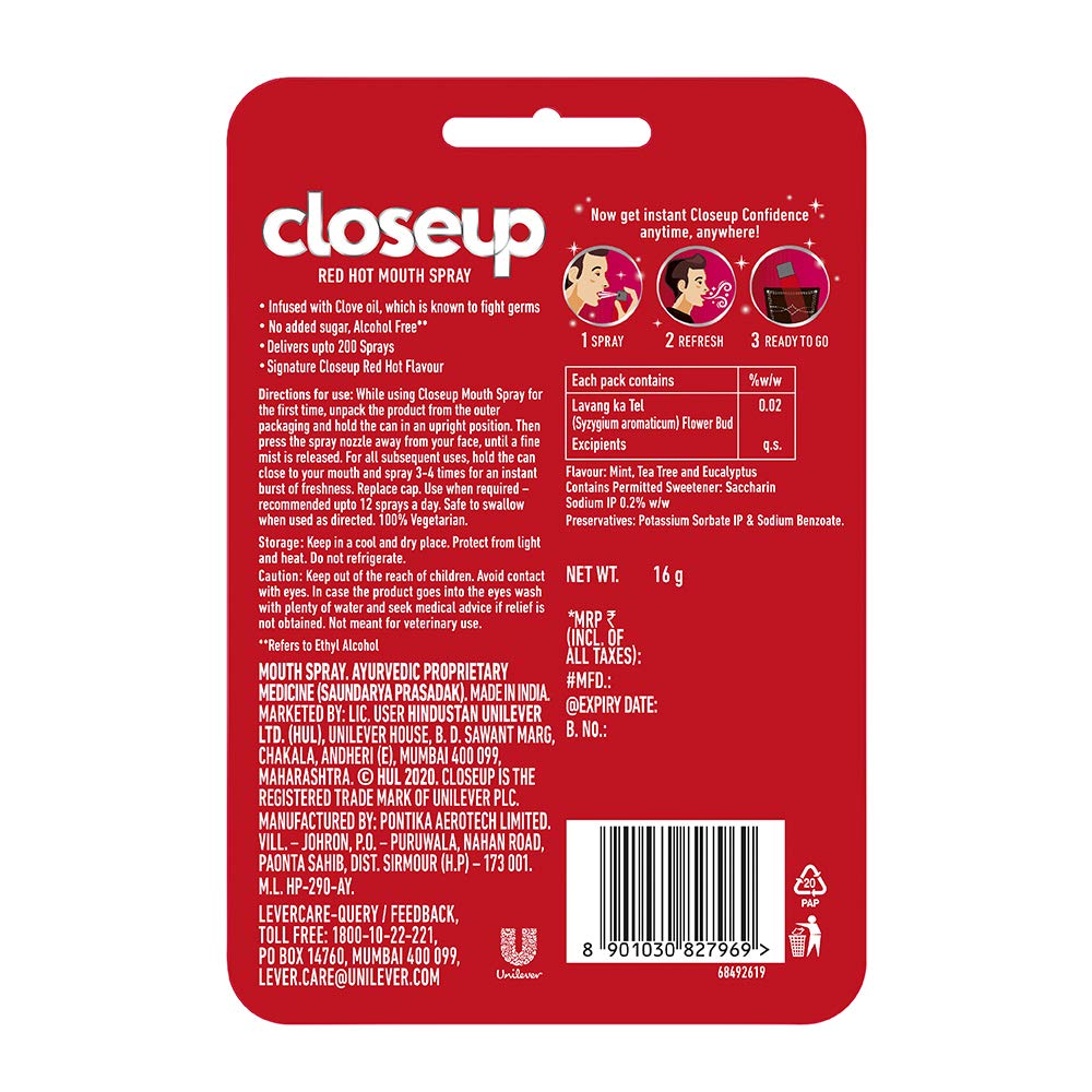 Closeup Red Hot Mouth Freshener Spray 16g