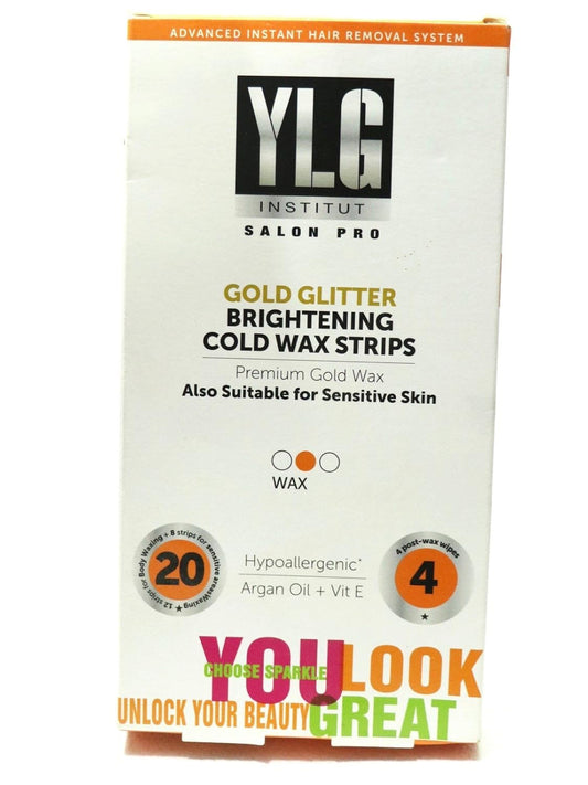 YLG Brightening Cold Wax Strips, Gold Glitter, 28 Pieces