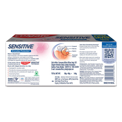 Colgate Sensitive Everyday Protection Toothpaste, Combo Pack Of 160g (80g X 2)