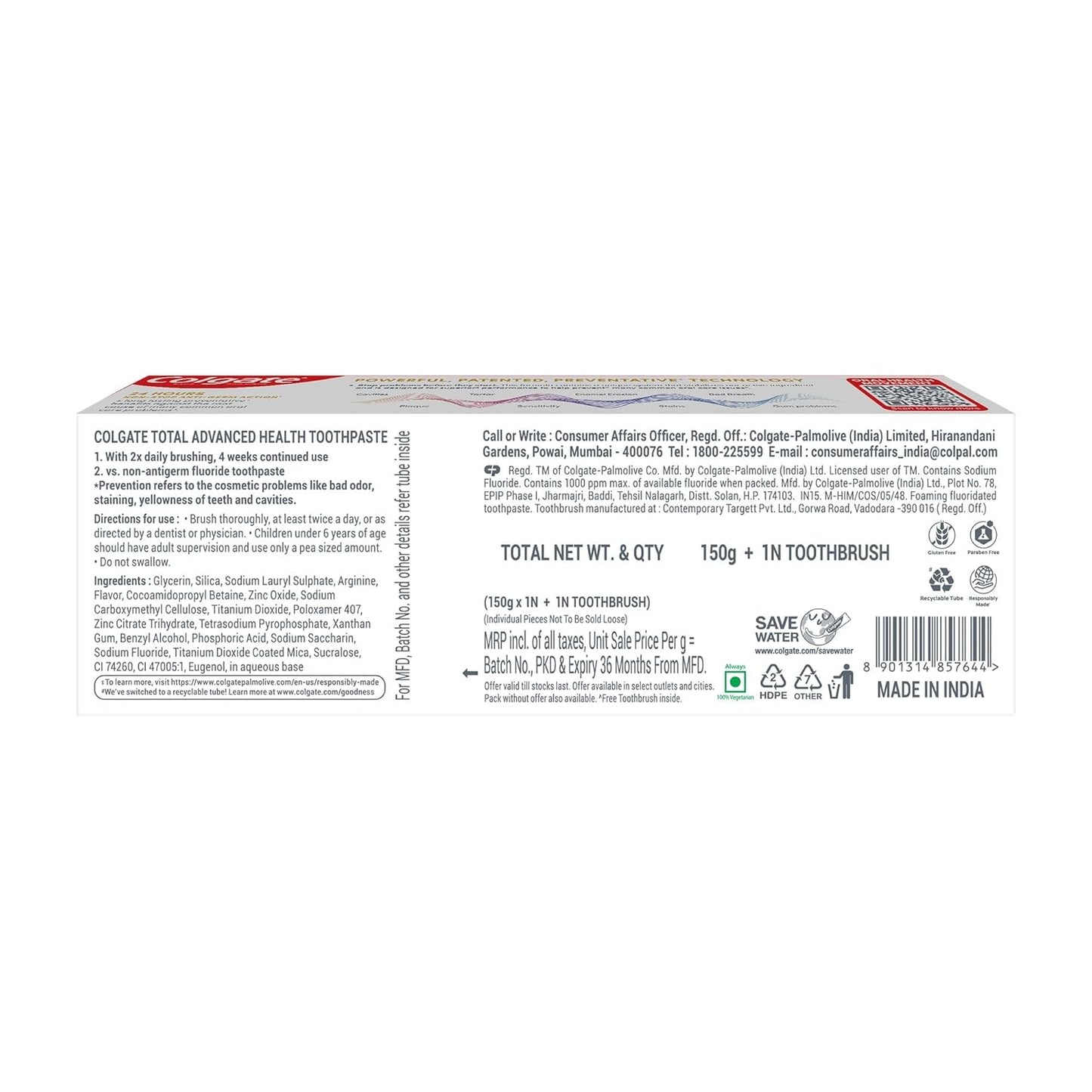 Colgate Total Advanced Health Antibacterial Toothpaste 150 Grams