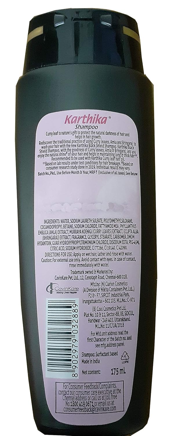 Karthika Black Shield Shampoo with Amla, Curry leaves and Bringraj, 175ml