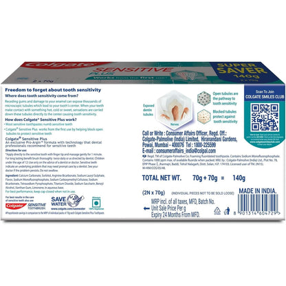 Colgate Sensitive Plus 70g+70g Toothpaste (140g)