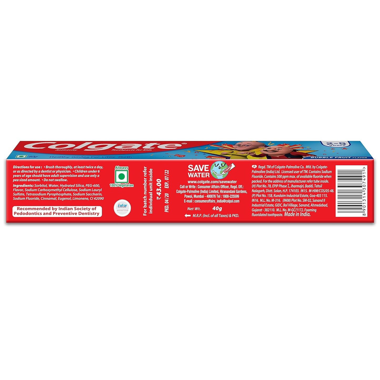 Colgate Kids Toothpaste For 2-5 Years, Motu Patlu, Bubble Fruit Flavour 40G