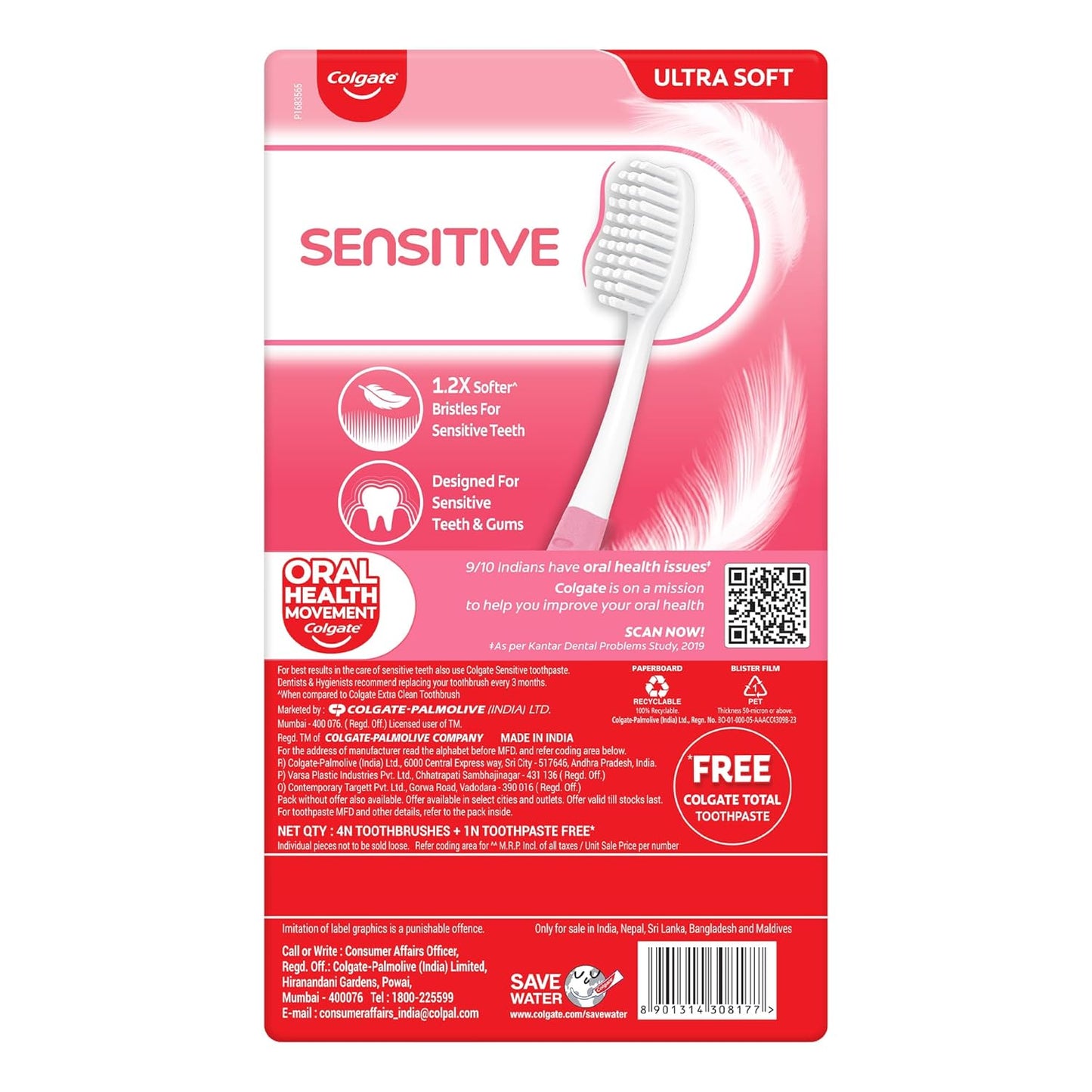 Colgate Sensitive+ Ultra Soft Manual Toothbrush  Multicolor