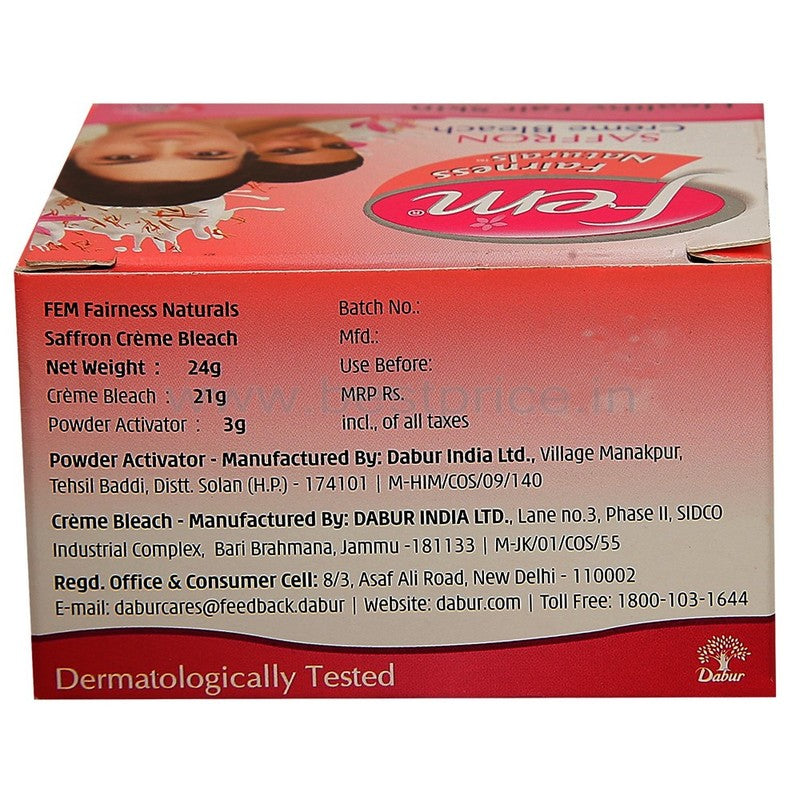 Fem Fairness Crème Bleach Saffron, 24 g