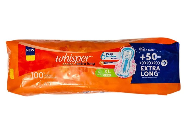 Whisper Choice Ultra Sanitary Napkin XL With Wings, 6 N