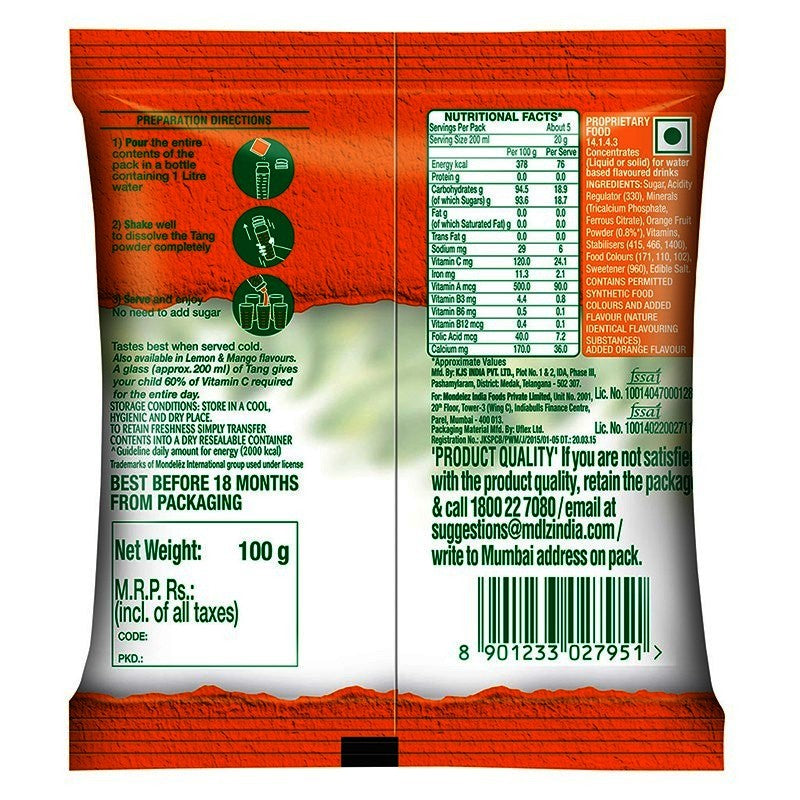Tang Orange Instant Drink Mix Pouch, 100 g