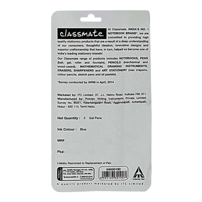 Classmate Octane Gel Pen Blue, Water Proof Ink, 5N