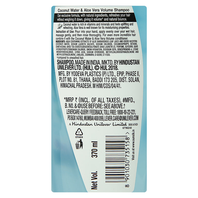 Sunsilk Shampoo Coconut Water & Aloe Vera, 370 ml