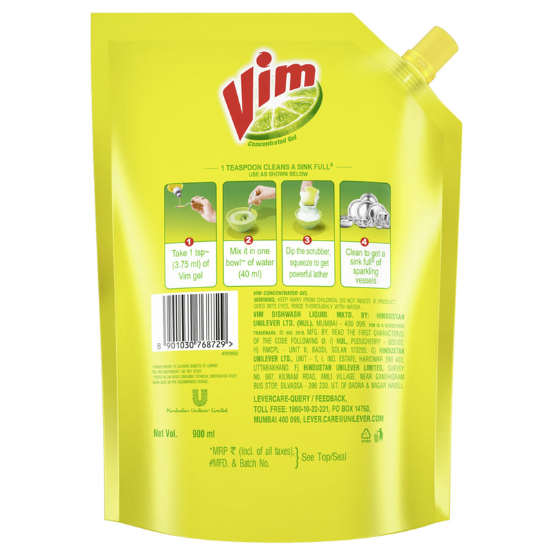 Vim Liquid Dishwash Pouch 900 g