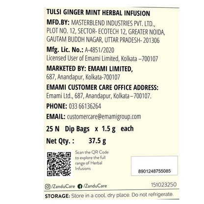 Zandu Tulsi Ginger Mint Infusion Drink 25 N (1.5 g Each)