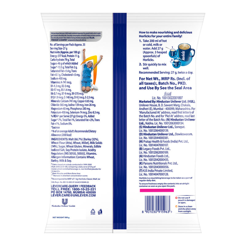 Horlicks Classic Malt Pouch 900 g