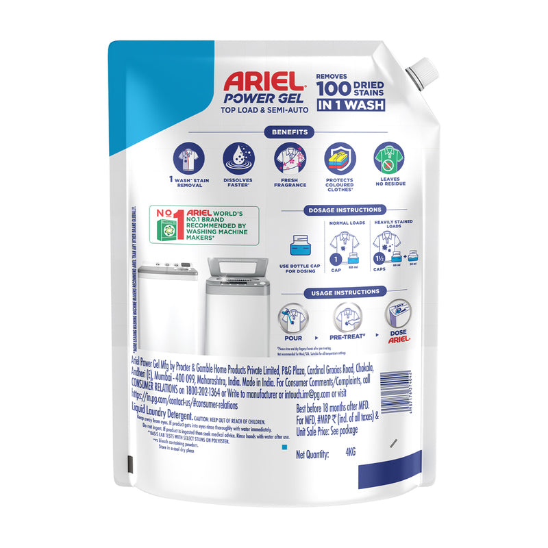 Ariel Top Load Liquid Power Gel Detergent Pouch 4 kg